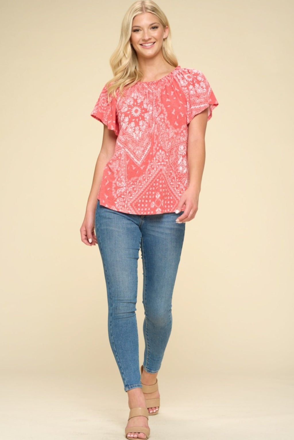 Paisley Printed Boat Neckline Top