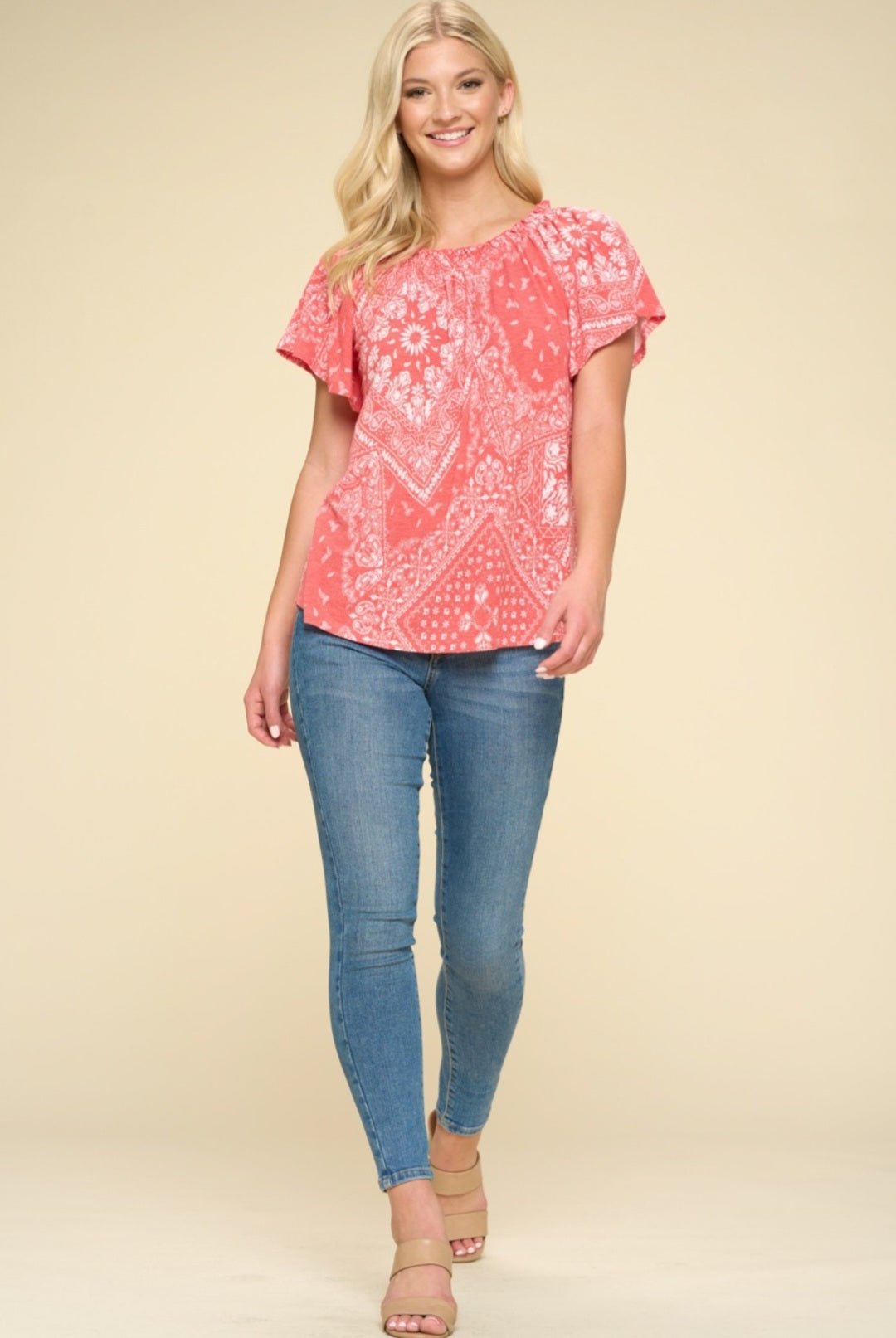 Paisley Printed Boat Neckline Top