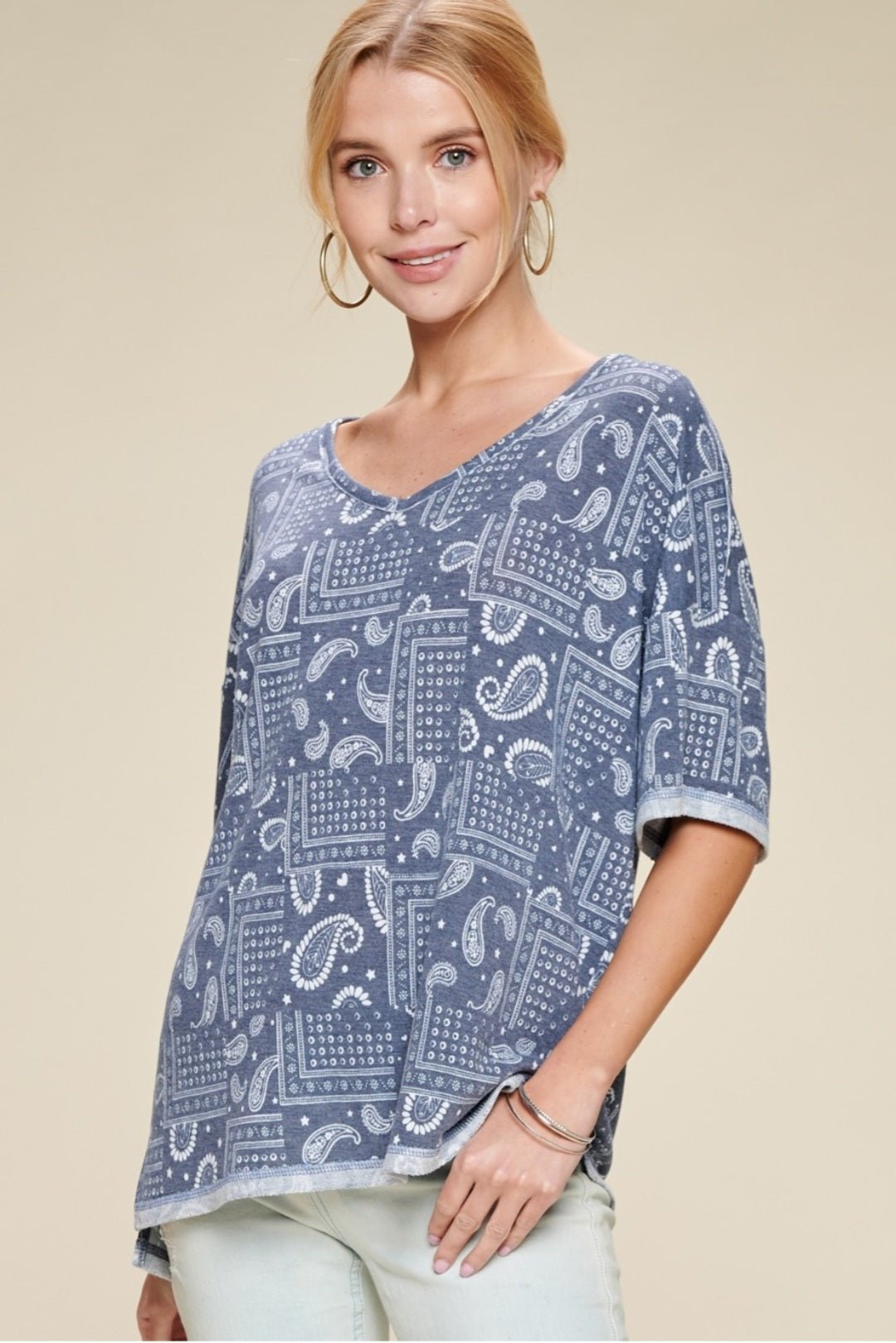 Paisley Printed French Terry Knit Top