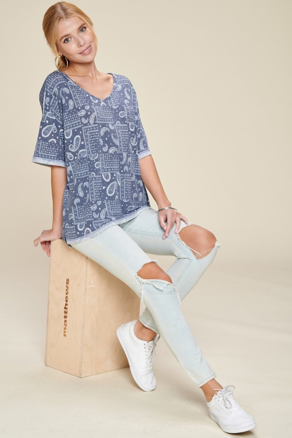 Paisley Printed French Terry Knit Top