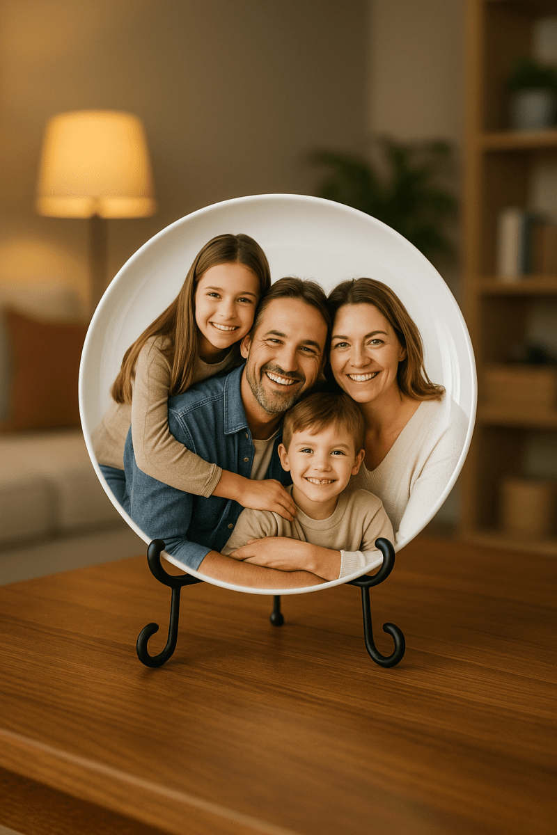 Personalized 10.75" Round Porcelain Photo Plate – Memorial & Gift Display