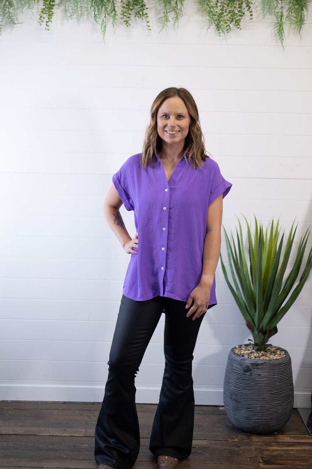 Pleated Button Up Woven Top - medium and large remain