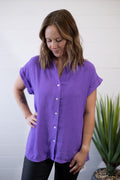 Pleated Button Up Woven Top - medium and large remain