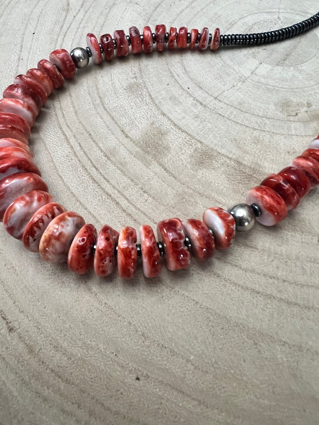 Red Spiny Oyster & Black Hematite Necklace – 23.5 inch