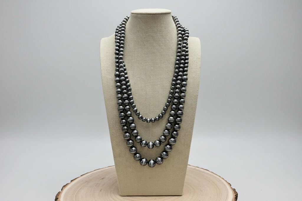 Three Long Strand Faux Sterling Pearl Layered Necklace Set - 35" + 3