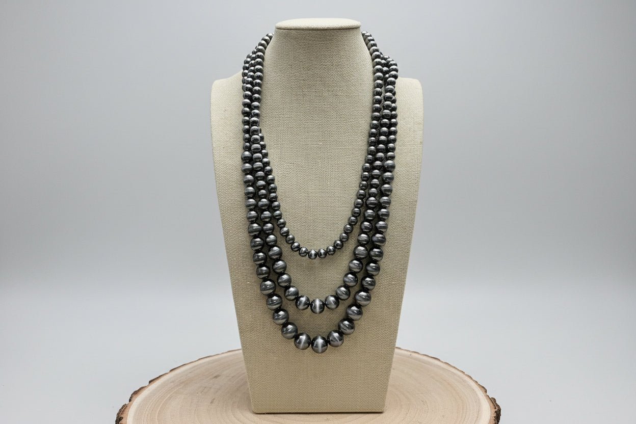Three Long Strand Faux Sterling Pearl Layered Necklace Set - 35" + 3