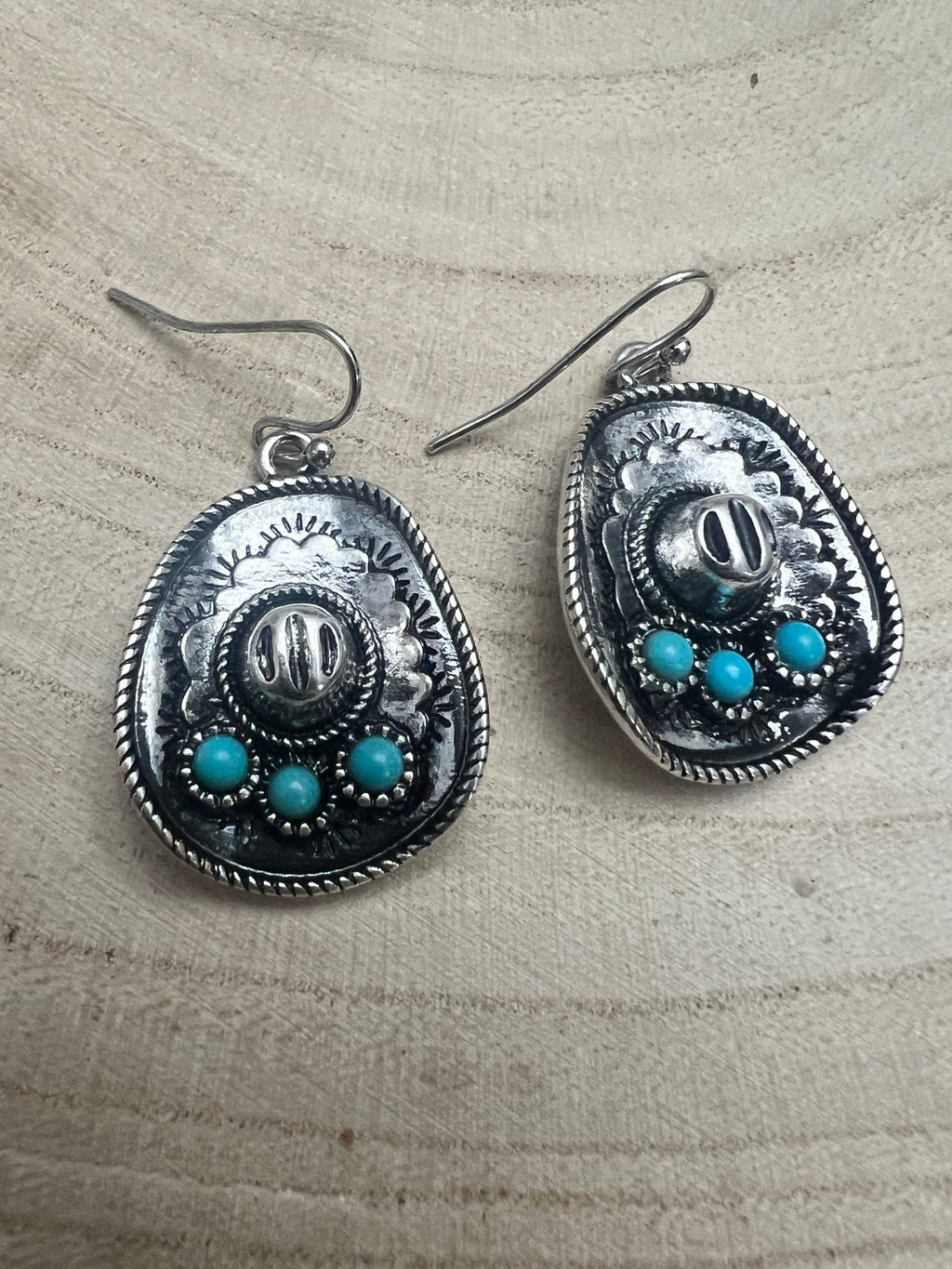 Western Cowboy Hat Earrings with Faux Turquoise