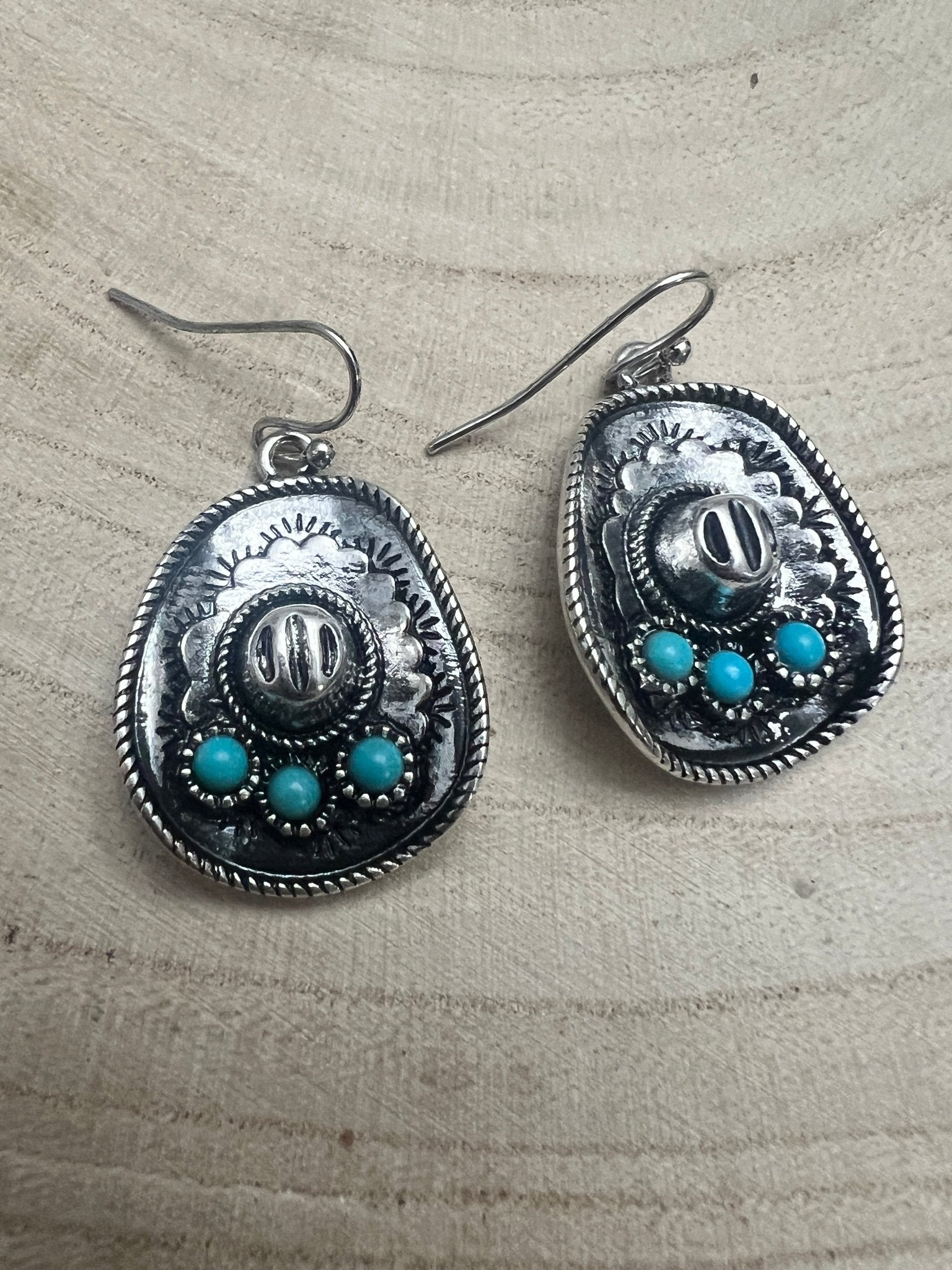 Western Cowboy Hat Earrings with Faux Turquoise