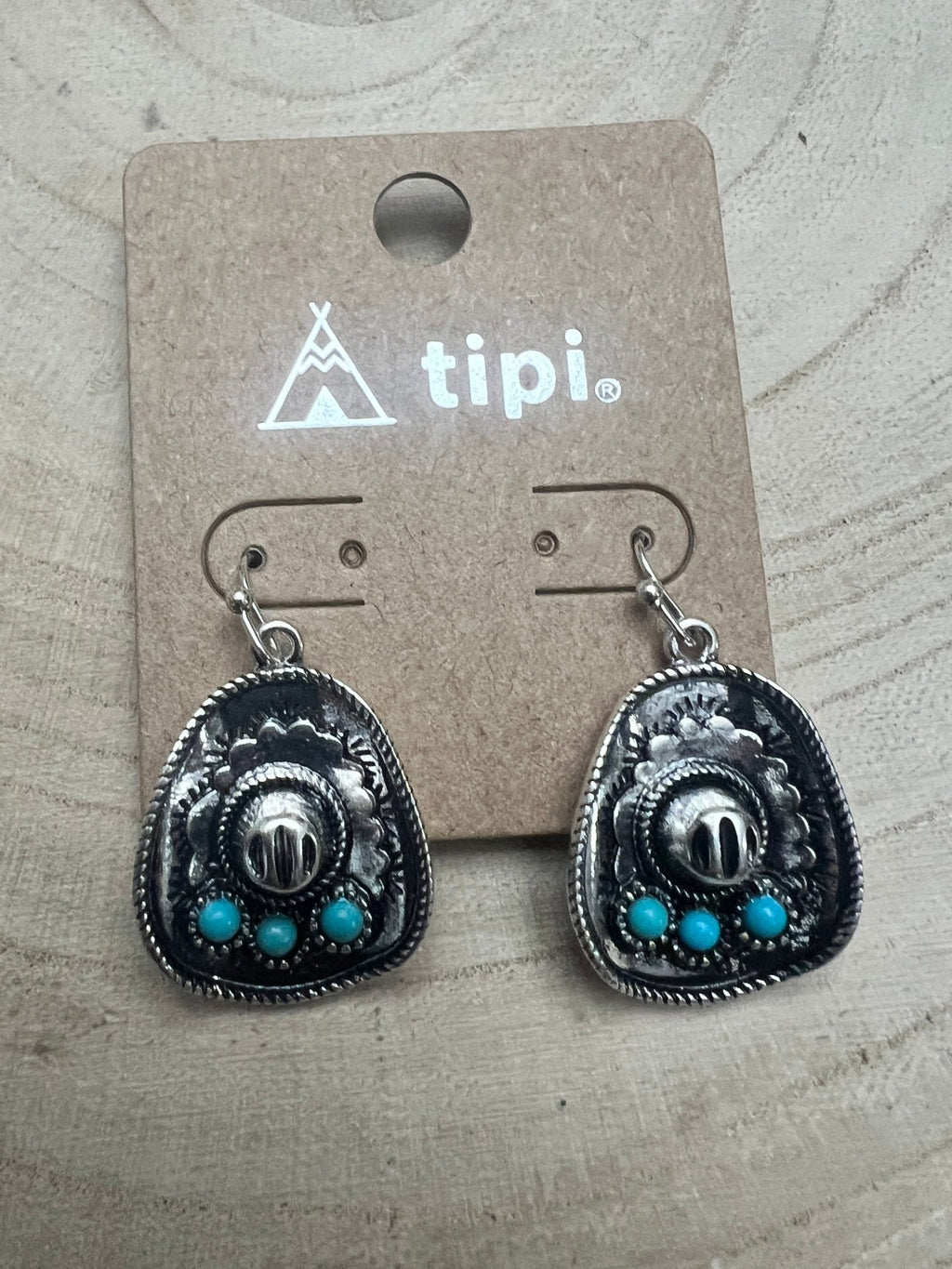 Western Cowboy Hat Earrings with Faux Turquoise