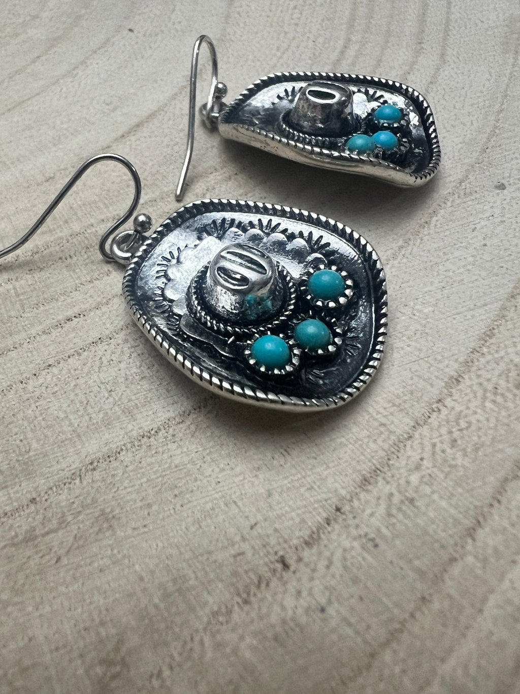 Western Cowboy Hat Earrings with Faux Turquoise