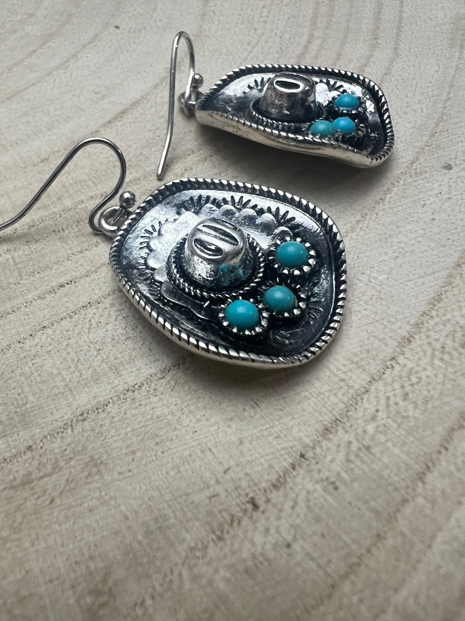 Western Cowboy Hat Earrings with Faux Turquoise