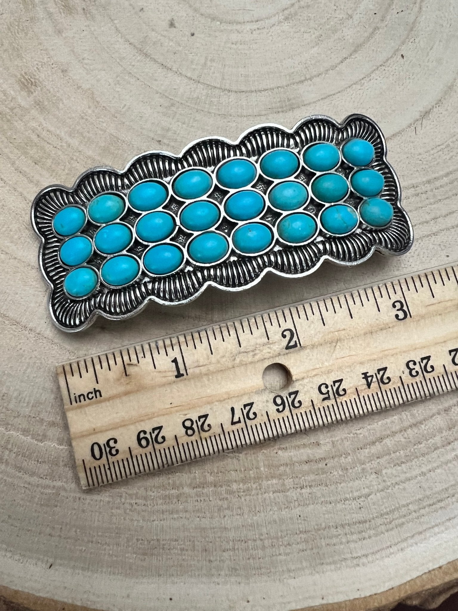 Western Faux Turquoise Cluster Metal Hair Barrette