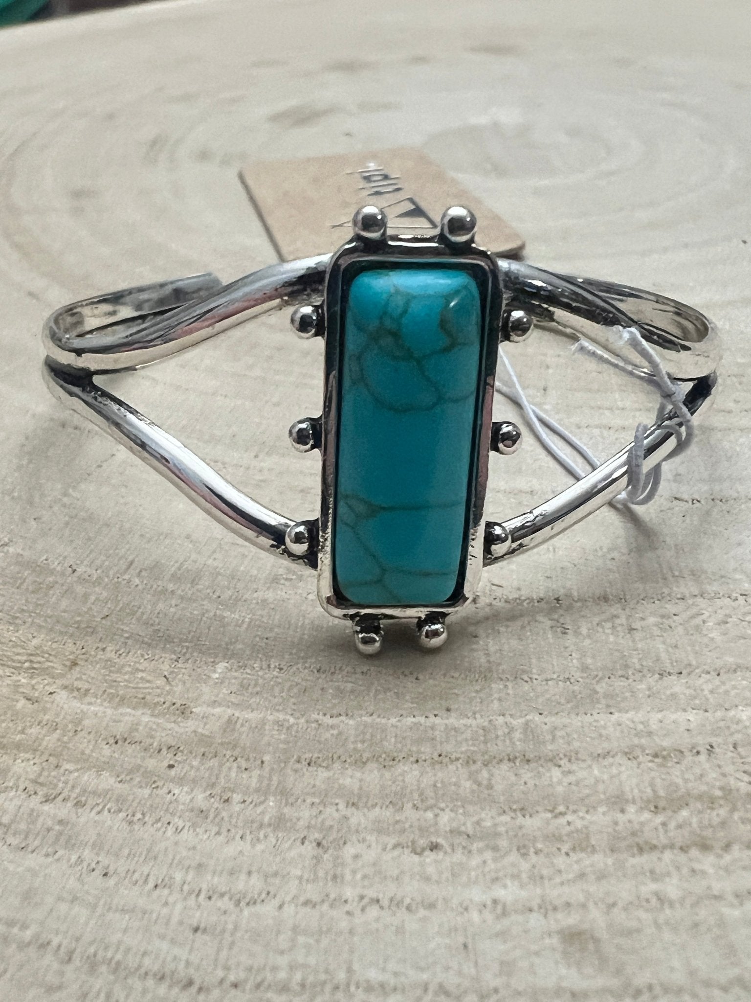 Western Faux Turquoise Stone Silver Colored Bracelet