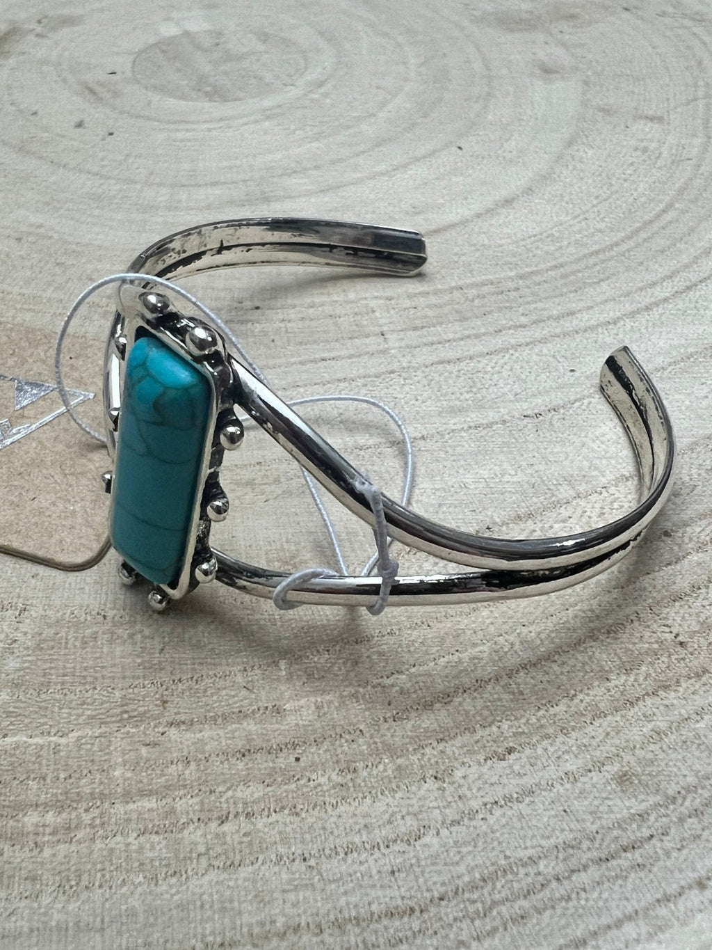 Western Faux Turquoise Stone Silver Colored Bracelet