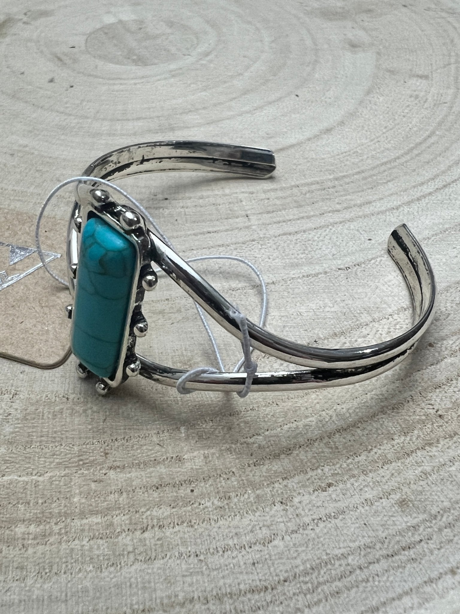 Western Faux Turquoise Stone Silver Colored Bracelet