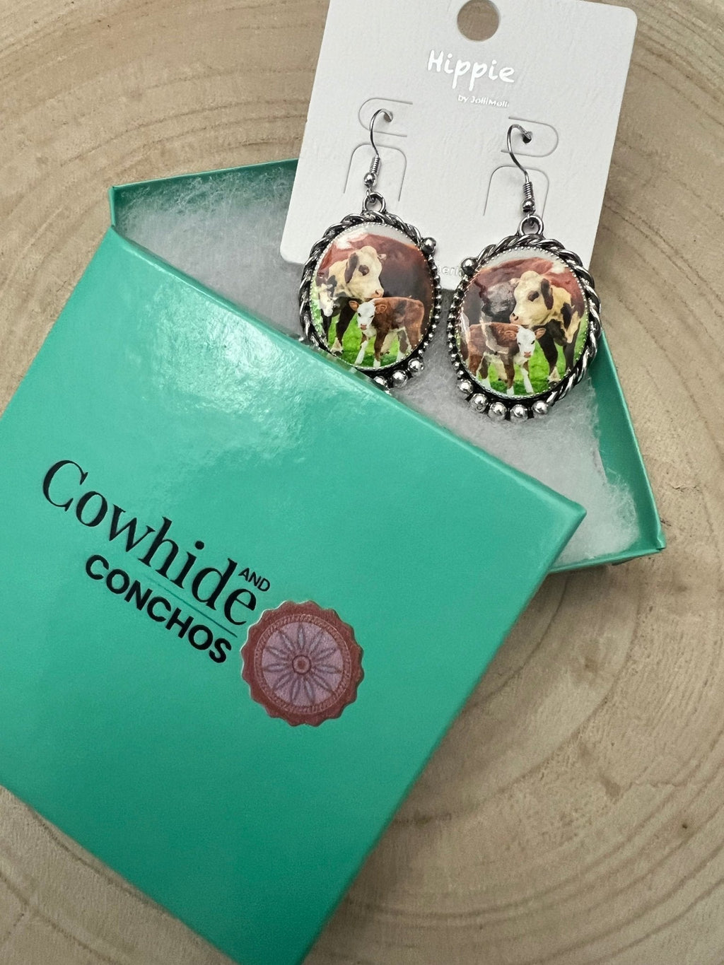 Western Framed Cow Calf Fashion Earrings
